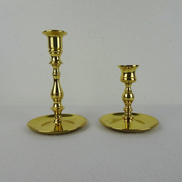 Set of 2 Vintage Baldwin Brass Candle Sticks 6.5 & 4.5 Inch Heavy Traditional - Picture 1 of 12